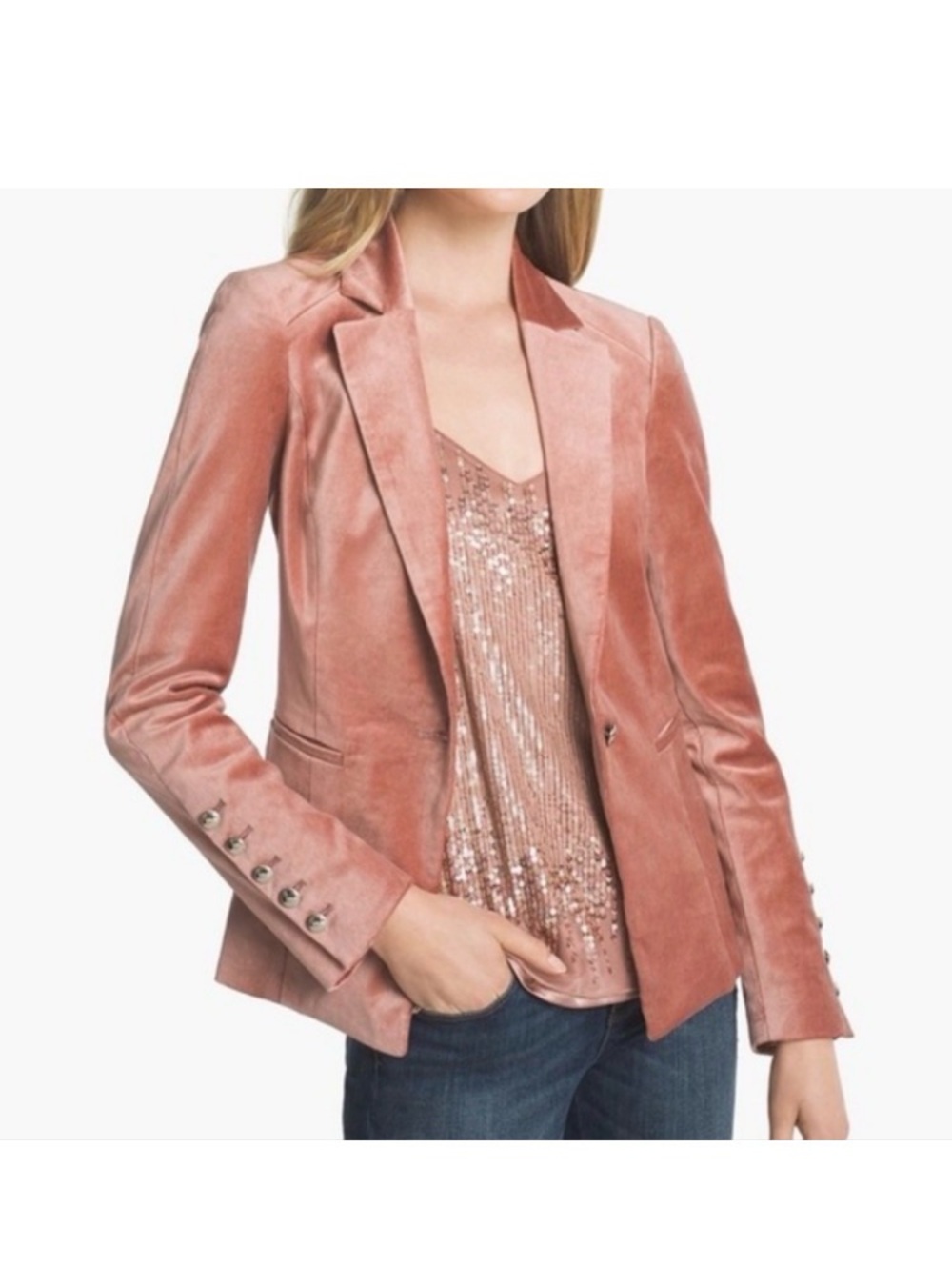 White House Black Market Mauve Rose Dusty Pink Velvet Blazer Jacket Blazer Sz 4
